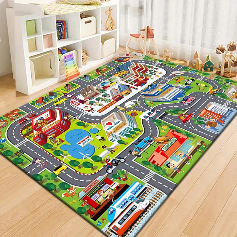 Kids Education Rug - Colorful Kids City Map Play Mat