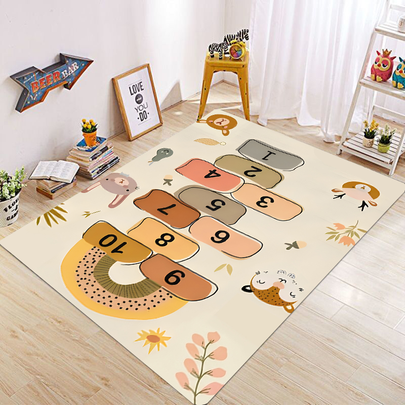 Kids Education Rug - Cute Cartoon Animal Hopscotch Play Rug